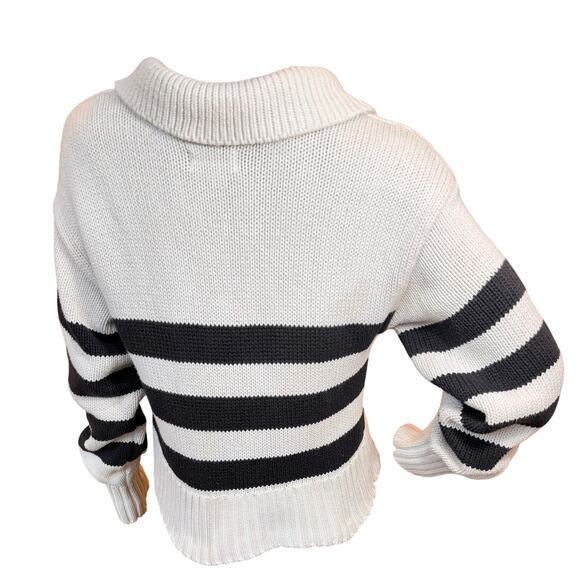 Pistola Arlo Polo Cropped Chunky Knit Sweater Size XS Striped Boxy Comfy Preppy - Picture 3 of 14